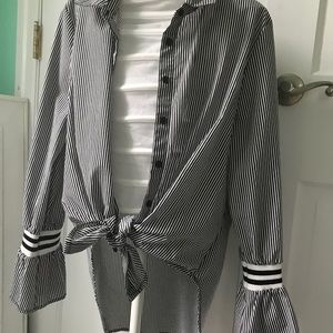 Almost famous button down tie up striped shirt